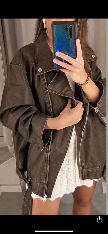 s Beden kahverengi Renk H&M Eskitilmiş Deri Ceket S