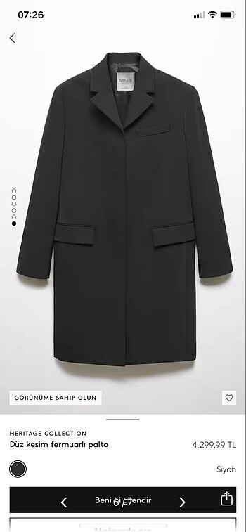 MANGO HERITAGE COLLOTION DÜZ KESİM PALTO - Görsel 6