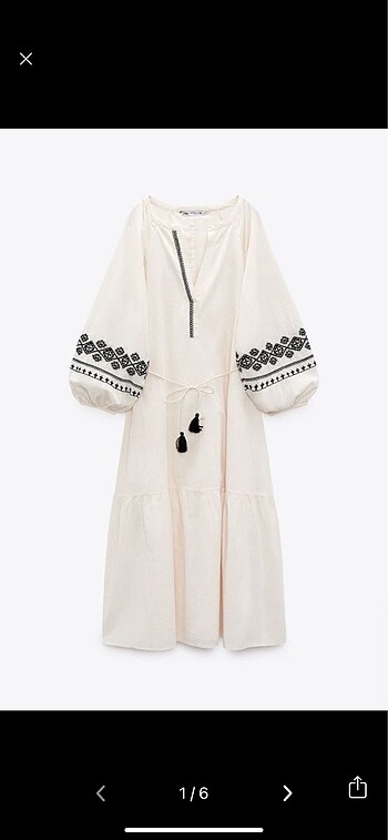 Zara İşlemeli Uzun Pamuklu Kaftan Elbise