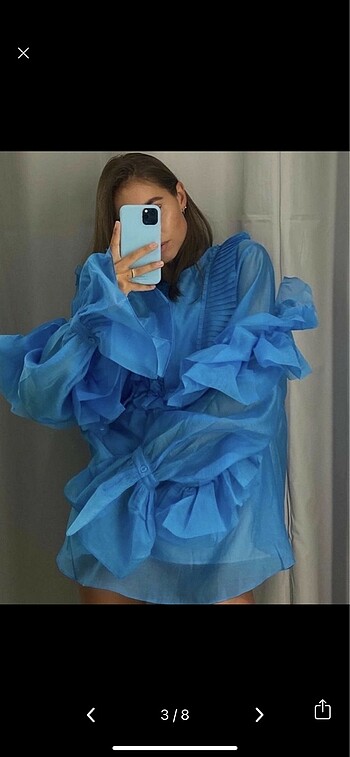 s Beden H&M Studio Koleksiyonu Hacimli Bluz Mavi