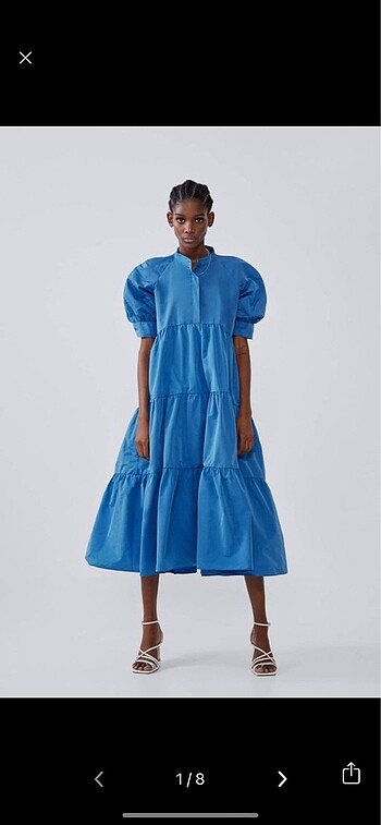 Zara Zara Poplin Mavi Elbise S