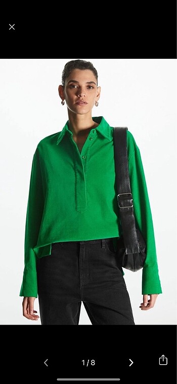 COS Cotton Boxy-Fit Kadife Gömlek S