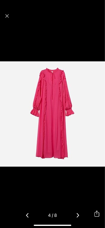 m Beden pembe Renk H&M EDITION Fırfırlı Fuşya Uzun Elbise M