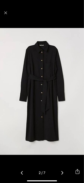 H&M H&M Kuşaklı Siyah Uzun Gömlek Elbise M
