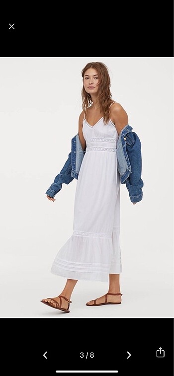 xs Beden H&M+ Dantel İşlemeli Askılı Uzun Elbise