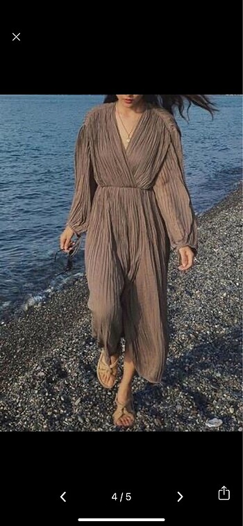 m Beden kahverengi Renk H&M EDITION Pilili Uzun Elbise Vizyon M