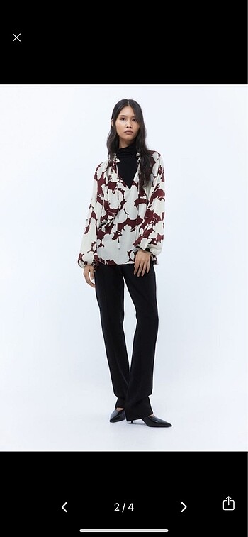 H&M H&M Krinkle Şifon Desenli Bluz M