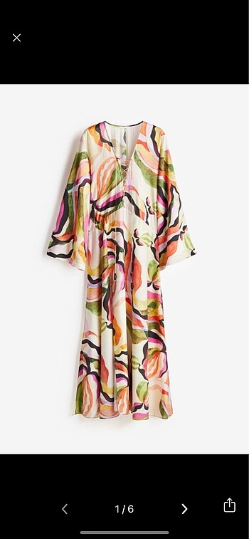 H&M EDITION Desenli Uzun Kaftan Elbise S