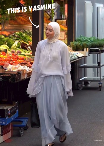 H&M Farbalalı Şifon Uzun Elbise S