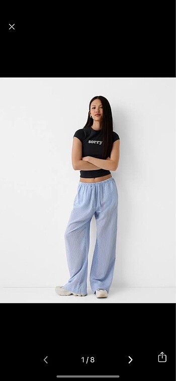 Bershka Çizgili Keten Pantolon S