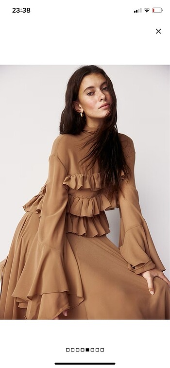 m Beden kahverengi Renk H&M EDITION Farbalalı/Fırfırlı Elbise S