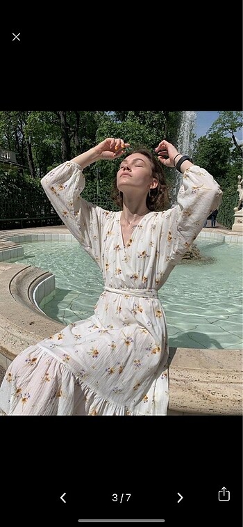 l Beden H&M Kuşaklı Kır Çiçek Desenli Elbise L