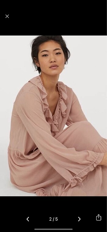 H&M H&M CONSCIOUS Volanlı Krep Uzun Elbise