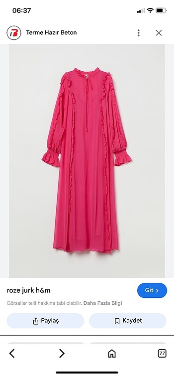 H&M EDITION Fırfırlı Fuşya Uzun Elbise M
