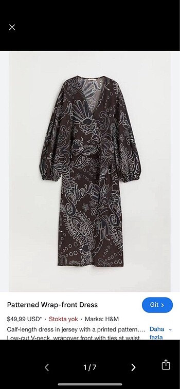 H&M H&M EDITION Anvelop Desenli Elbise Uzun S