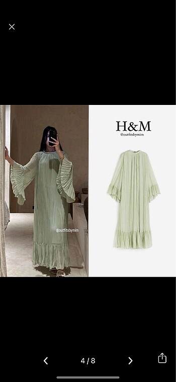 xl Beden yeşil Renk H&M Özel Ramadan Koleksiyon Pilili Elbse