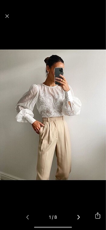 H&M EDITION Beyaz İşlemeli Bluz XS