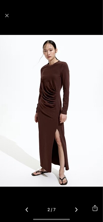 H&M Pamuklu Drapeli Uzun Elbise XS-S