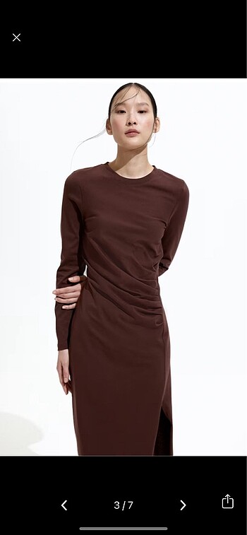 s Beden H&M Pamuklu Drapeli Uzun Elbise XS-S