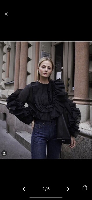 s Beden siyah Renk H&M Studio Koleksyonu Hacimli Bluz Siyah