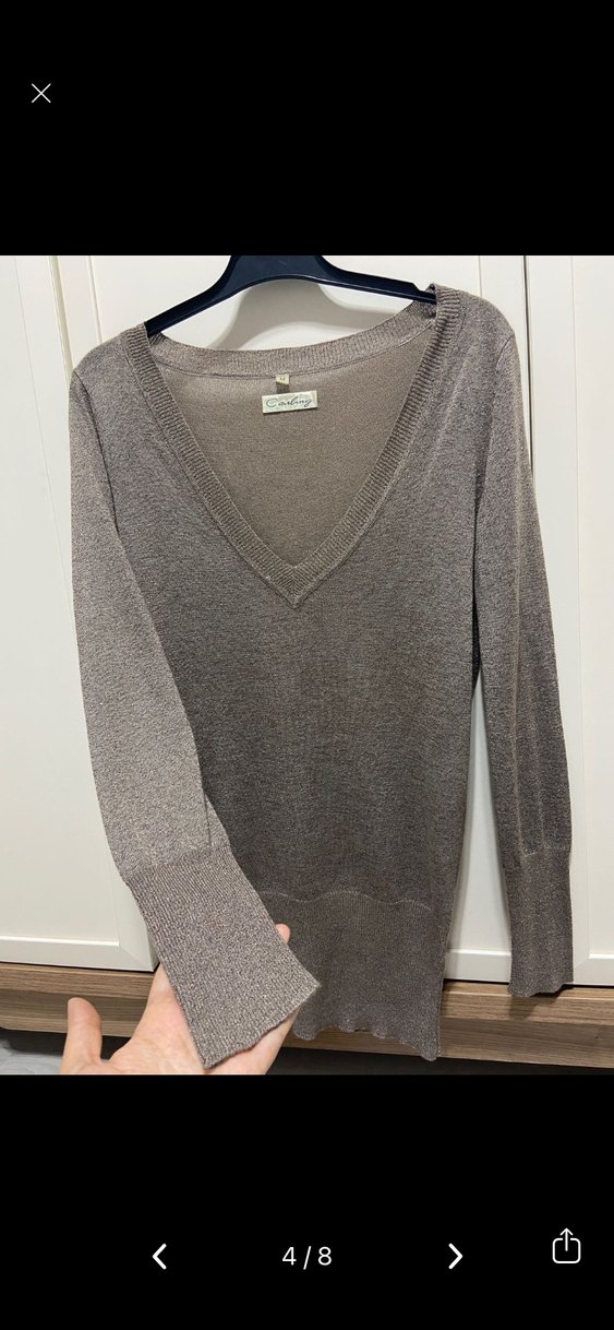 Carling V Yakalı İnce Kahverengi Triko - Görsel 5