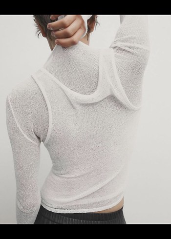 Kadın Beyaz Pamuklu Uzun Kollu Triko - Görsel 6