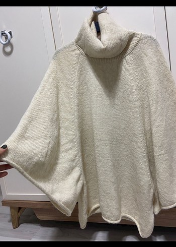 Zara Geniş Kollu Boğazlı Örgülü Kazak M - Görsel 7