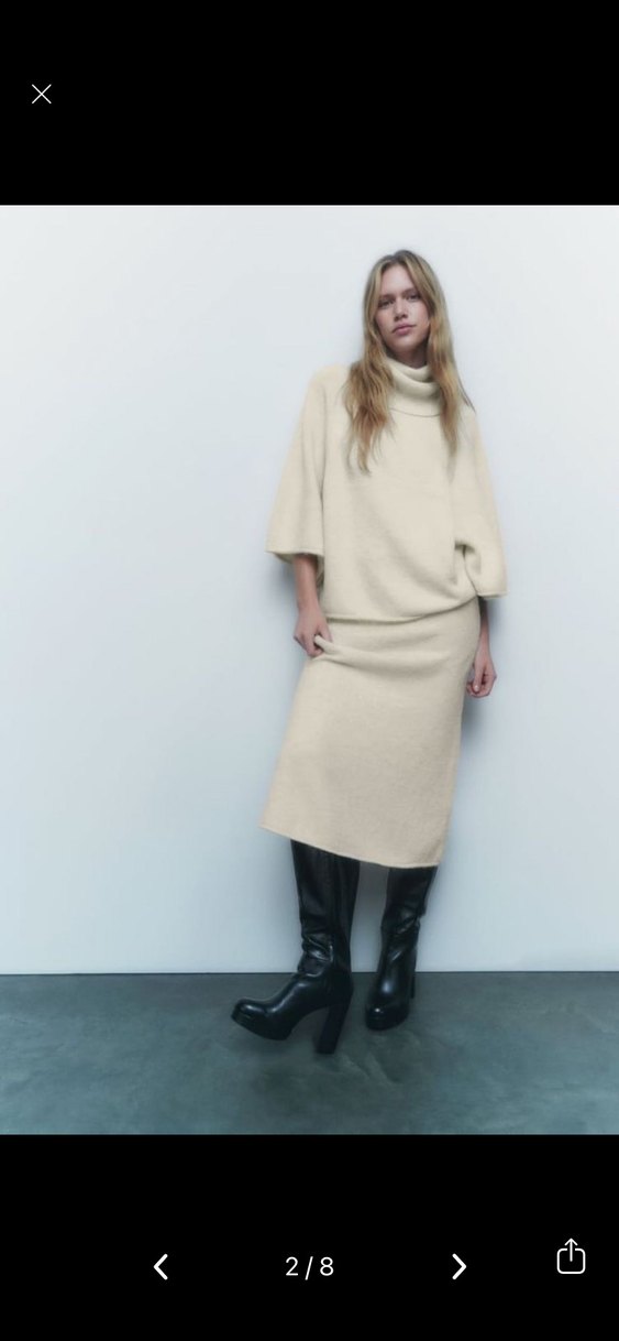 Zara Geniş Kollu Boğazlı Örgülü Kazak M - Görsel 2