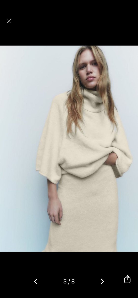 Zara Geniş Kollu Boğazlı Örgülü Kazak M - Görsel 3