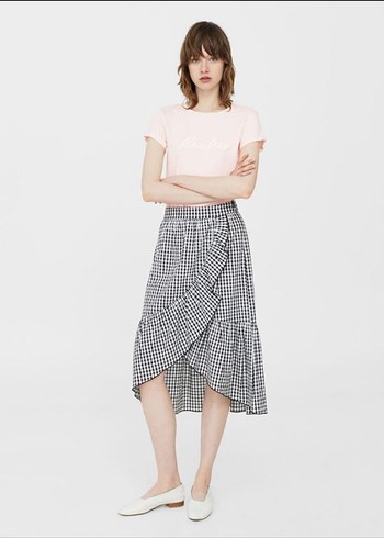 Mango Siyah Beyaz Ekoseli Fırfırlı Etek - Görsel 2