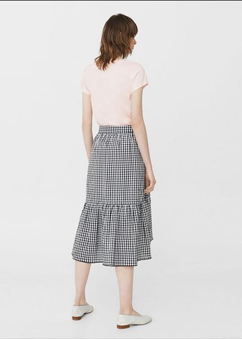 Mango Siyah Beyaz Ekoseli Fırfırlı Etek - Görsel 4