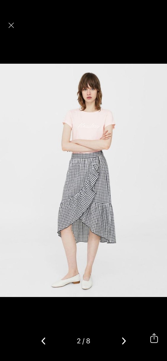 Mango Siyah Beyaz Ekoseli Fırfırlı Etek - Görsel 2