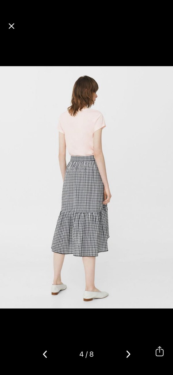 Mango Siyah Beyaz Ekoseli Fırfırlı Etek - Görsel 4