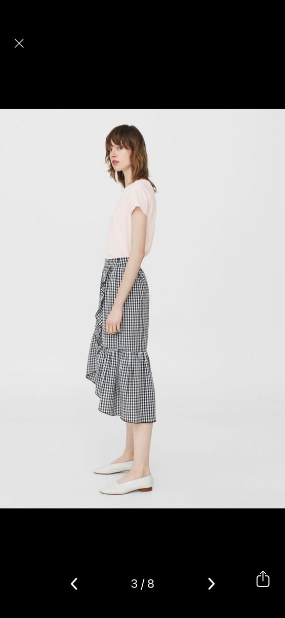 Mango Siyah Beyaz Ekoseli Fırfırlı Etek - Görsel 3