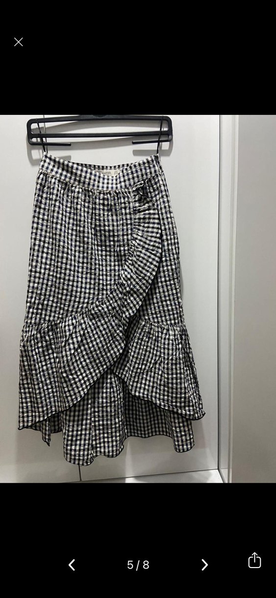 Mango Siyah Beyaz Ekoseli Fırfırlı Etek - Görsel 5