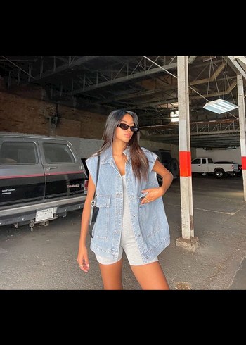 Diğer Düğmeli Oversize Kadın Kot Yelek