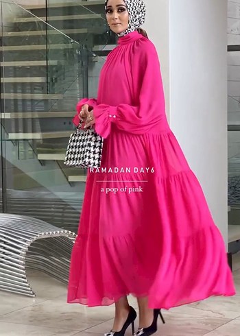 xs Beden pembe Renk H&M Özel Ramadan Koleksiyon Şifon Elbise
