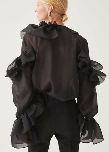 s Beden mavi Renk H&M Studio Koleksyonu Hacimli Bluz Siyah