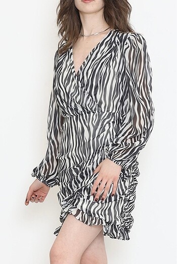 s Beden beyaz Renk ZEBRA DESENLİ ŞİFON ELBİSE