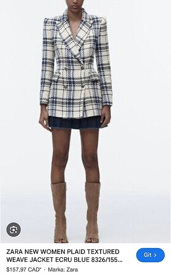 Zara dokulu tüvit kruvaze blazer
