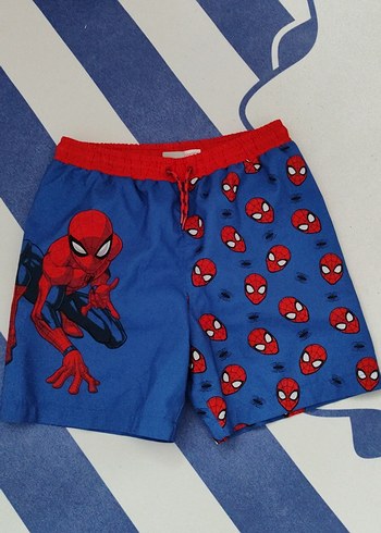Renkli Spider-Man Desenli Mavi Şort