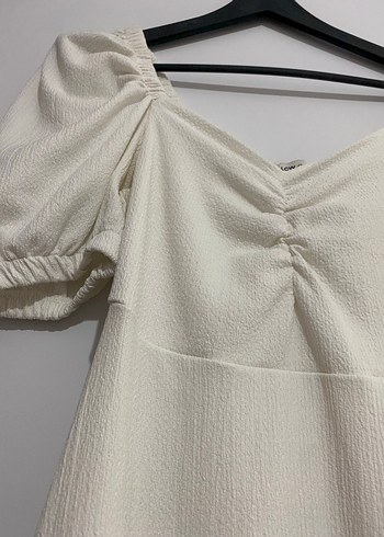 Drapeli Beyaz Keten Uzun Elbise - Görsel 2