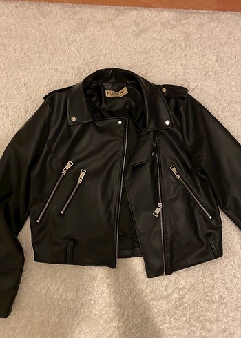 Siyah Kadın Deri Biker Ceket