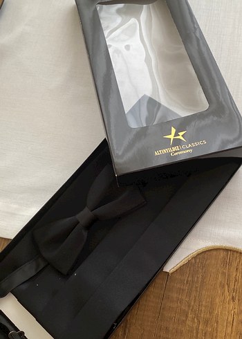 Klasik Siyah Desenli Erkek Papyon Kuşak Seti - Görsel 2