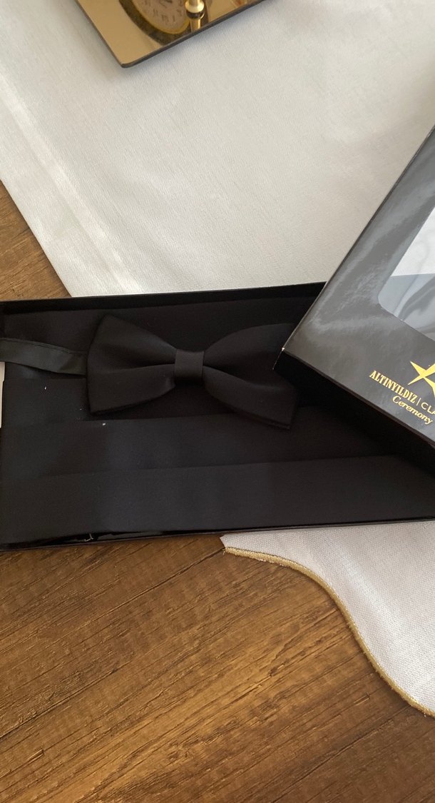 Klasik Siyah Desenli Erkek Papyon Kuşak Seti - Görsel 3