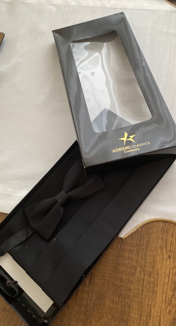 Klasik Siyah Desenli Erkek Papyon Kuşak Seti - Görsel 2