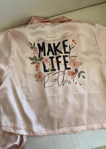 l Beden pembe Renk Pembe Puantiyeli Kısa Kollu Kadın Pijama Takımı