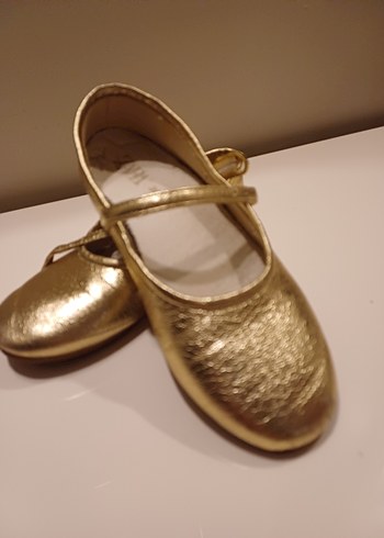 Kız Çocuk Altın Renk Deri Babet Ayakkabı - Görsel 2