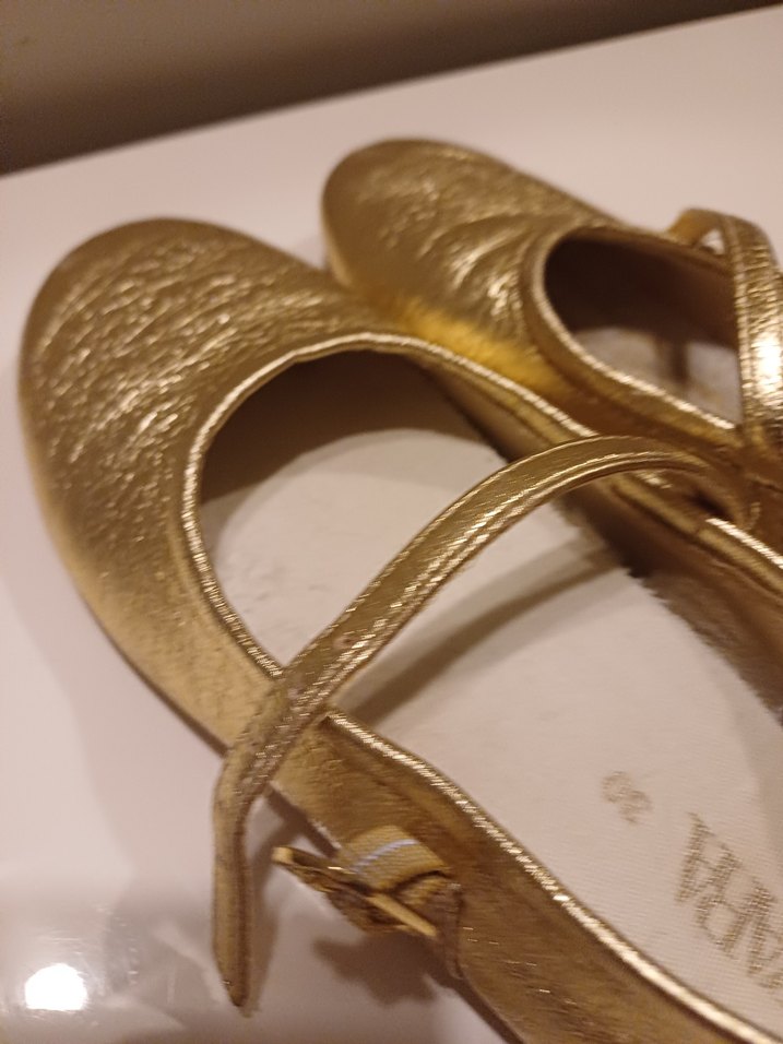 Kız Çocuk Altın Renk Deri Babet Ayakkabı - Görsel 3