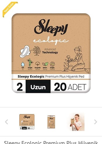 Sleepy Ecologic Premium Plus Uzun Hijyenik Ped 20'li